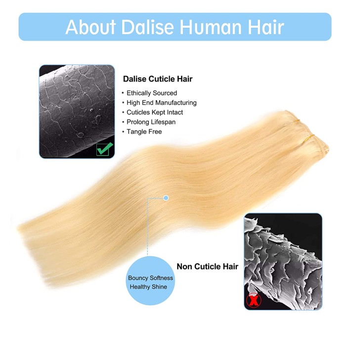 Bleach Blonde Real Hair Extensions Clip in Human Hair Straight Double Weft
