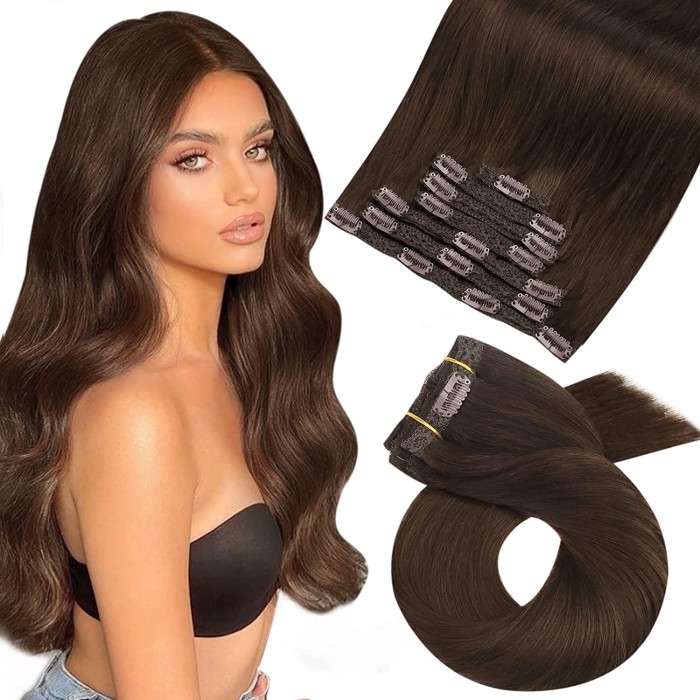 Clip in Human Hair Double Weft Dark Brown Clip on Hair Extensions Straight