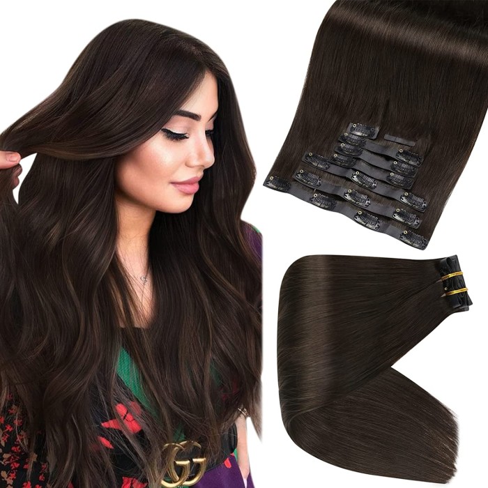 Seamless 8Pcs Real Hair Clip in Extensions Straight Pu Weft Brazilian Clip in Remy Hair Extensions