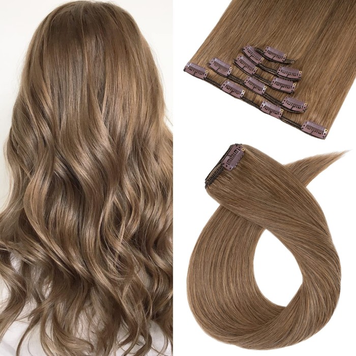Light Brown 16 inch 60g 5pcs Clip in Remy Human Hair Extension Natural&Soft Straight Hair for Women