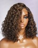 Casual Blonde Highlights Curly Minimalist HD Lace Glueless C Part Short Wig 100% Human Hair