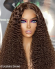 Dark Burgundy or Brown Kinky Curly 5x5 Closure Lace Glueless Mid Part Long Wig 100% Human Hair