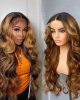 Limited Design  Honey Blonde Highlights Loose Wave 13X4 Frontal Lace Mid Part Long Wig 100% Human Hair