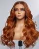 Limited Design  Aila Ginger Highlight 5x5 Closure HD Lace Glueless Mid Part Long Wig 100& Human Hair