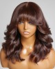 Limited Design  Layered Chocolate Brown Loose Body Wave With Bangs 4x4 Closure Lace Short Wig 100% Human Hair