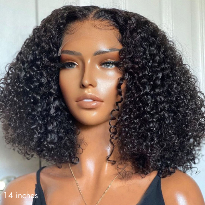 Kinky Curly 5x5 Closure HD Lace Glueless Mid Part Short Wig 100% Human Hair
