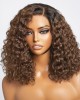 Ombre Brown Curly 5x5 Closure HD Lace Glueless Side Part Short Wig 100% Human Hair