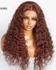 Casual Reddish Brown Curly 5x5 Closure Lace Glueless Mid Part Long Wig 100% Human Hair