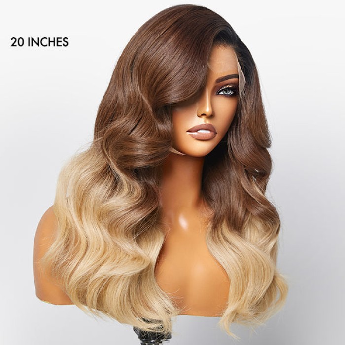 Limited Design  Brown Blonde Ombre Body Wave 5x5 Closure HD Lace Glueless Side Part Wig 100% Human Hair