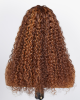 Highlight Brown Curly Minimalist Lace Glueless Long Wig With Bangs 100% Human Hair
