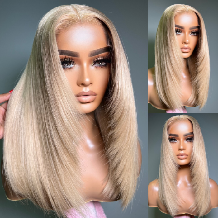 Limited Design  Blonde 613 Layered Cut Glueless 5x5 Closure Undetectable HD Lace Wig 100% Virgin Human Hair