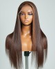 Brown With Blonde Highlight Silky Straight Glueless 5x5 Closure Lace Wig 100% Human Hair