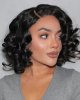 Natural Black Roll Curly 4x4 Closure Lace Glueless C Part Short Wig 100% Human Hair