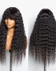 Boho-Chic  Romantic Bohemian Curly Minimalist Lace Glueless Long Wig with Cute Bangs 100% Human Hair