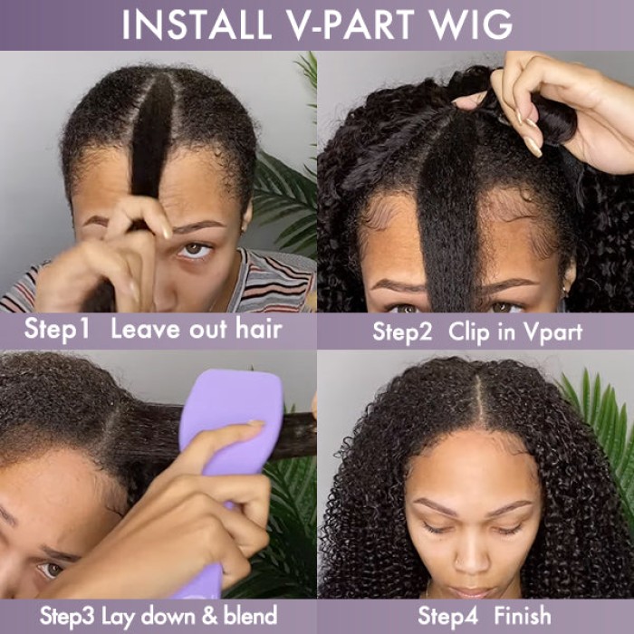 Beginner Friendly Jerry Curly V Part Natural Scalp Glueless Long Wig 100% Human Hair
