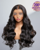 200% Mega Density  Natural Black Body Wave 5x5 Closure Lace Glueless Side Part Long Wig 100% Human Hair