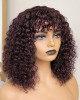 Throw On & Go Burgundy Water Wave No Lace Glueless Short Wig With Bangs 100% Human Hair