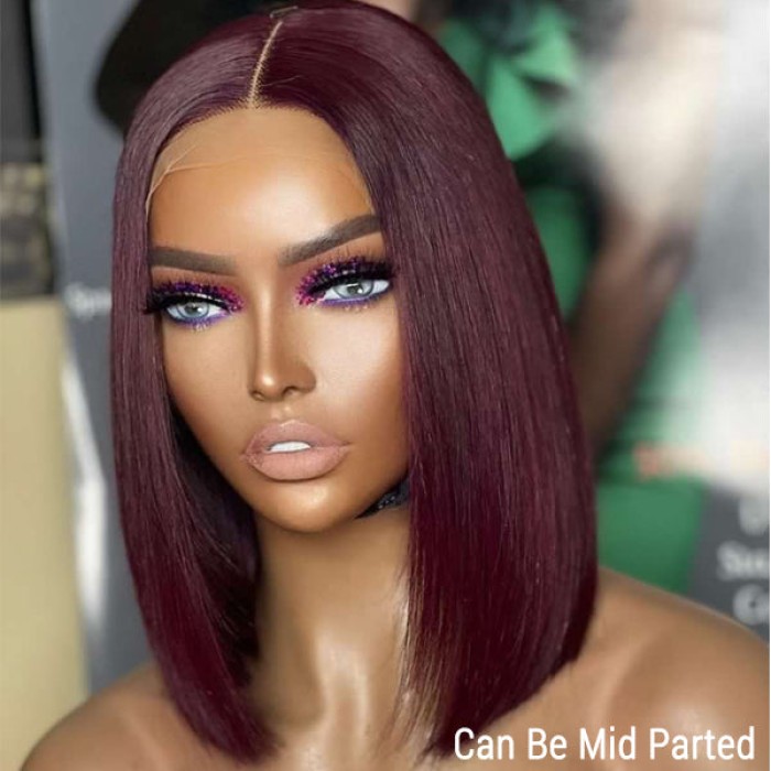 Reddish Purple Glueless Blunt Cut Bob 5x5 Closure Wig 100% Human Hair  Easy Install & Effortless