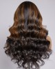 Brown Mix Black  Natural Black C Part Glueless Loose Wave 5x5 Closure Wig With Bangs 100% Human Hair