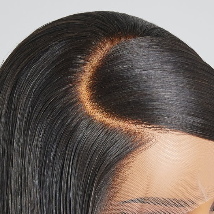 Limited Design  90s Inspired Side Swoop Silky Straight 13x4 Frontal Lace Long Wig 100% Human Hair
