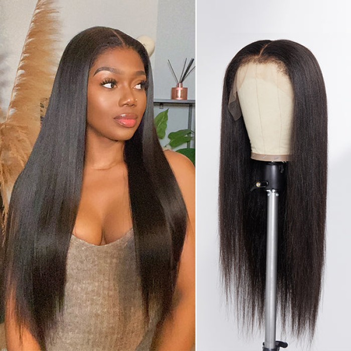 4C Edges  Natural Yaki Kinky Edges Free Parting 13x4 Undetectable Lace Front Wig  Afro Inspired