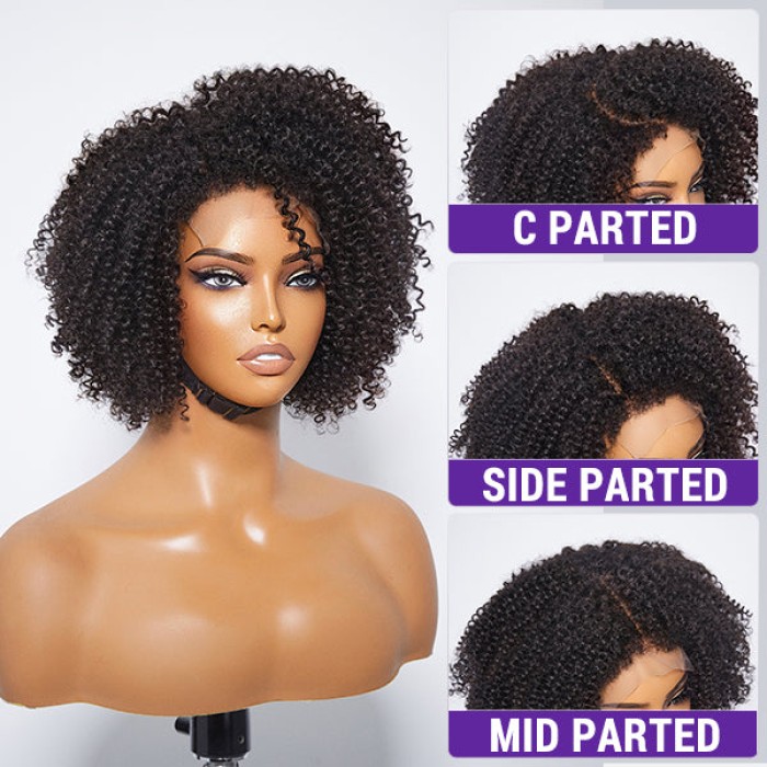 4C Edges  Kinky Edges Jerry Curly 5x5 Closure Lace Glueless Side Part Short Wig 100% Human Hair