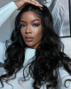 Super Easy Natural Black Body Wave 4x4 Closure Lace Glueless Mid Part Long Wig 100% Human Hair