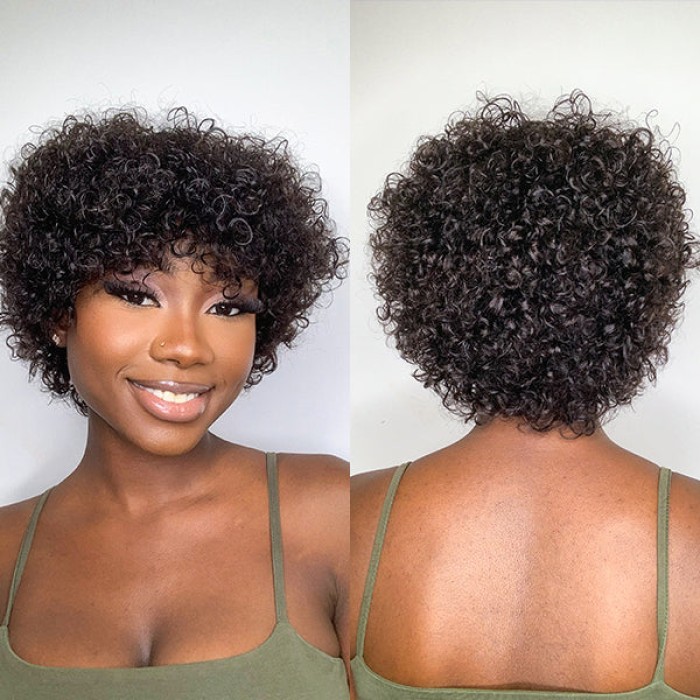 Throw On & Go  Ultra Natural Lightweight Bouncy Wig With Bangs 100% Human Hair
