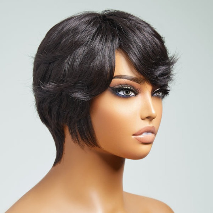 Clean & Neat Mature Boss Style Glueless Short Wig with Bangs 100% Human Hair