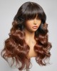 Limited Design  Letitia Chestnut Brown Ombre Loose Body Wave With Blunt Bangs 4x4 Closure Lace Glueless Wig 100% Human Hair