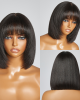 Trendy Layered Cut Yaki Straight Glueless Minimalist Lace Bob Wig With Bangs 100% Human Hair  Put On And Go