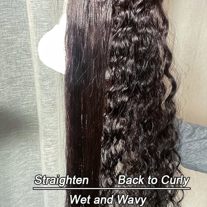Wet And Wavy  Throw On & Go Water Wave Glueless Long Headband Wig 100% Human Hair (Get Free Trendy Headbands)