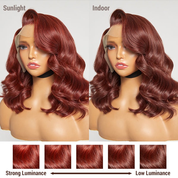 Limited Design  Copper Red Loose Body Wave 13x4 Frontal Lace C Part Long Wig 100% Human Hair