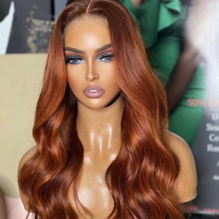 Limited Design  Aila Ginger Highlight 5x5 Closure HD Lace Glueless Mid Part Long Wig 100& Human Hair