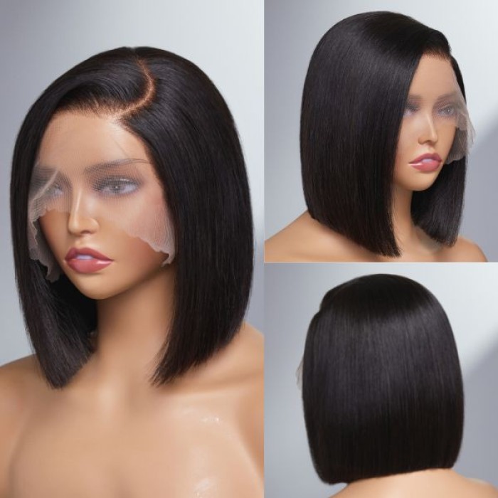 Super Natural Side Part Glueless Wide T Lace Bob Wig 100% Human Hair  Fits All Face Shapes