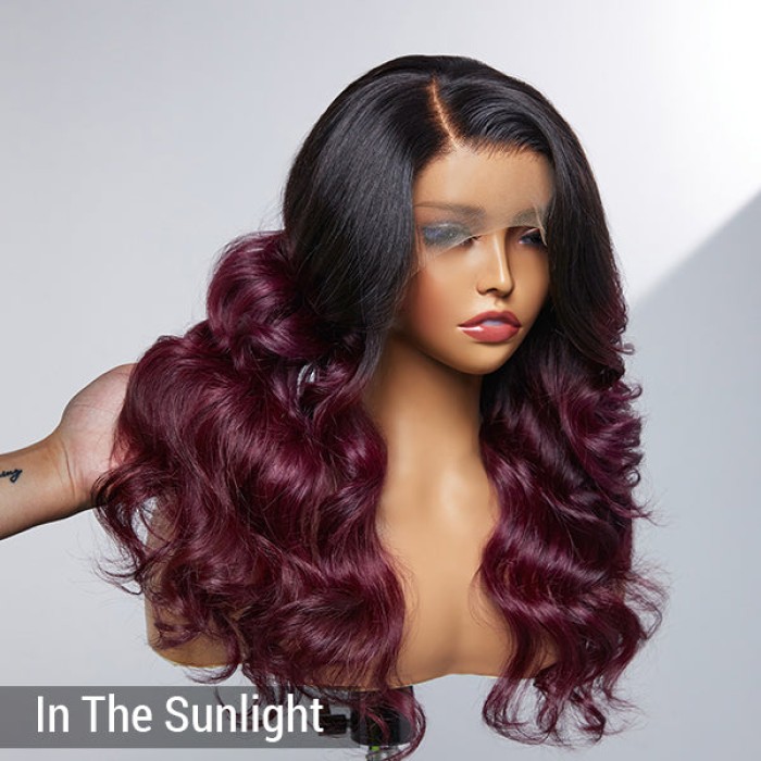 Limited Design  Alyssa Cabernet Ombre 13x4 Frontal Lace Right Side Part Long Wig 100% Human Hair