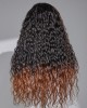 Limited Design  Sweety Brown Tails Highlight Water Wave 13x4 Frontal HD Lace C Part Long Wig 100% Human Hair