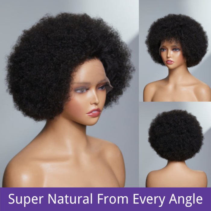 Retro & Vintage  Ultra Natural Afro Curl 13X2 Frontal Lace Short Wig 100% Human Hair
