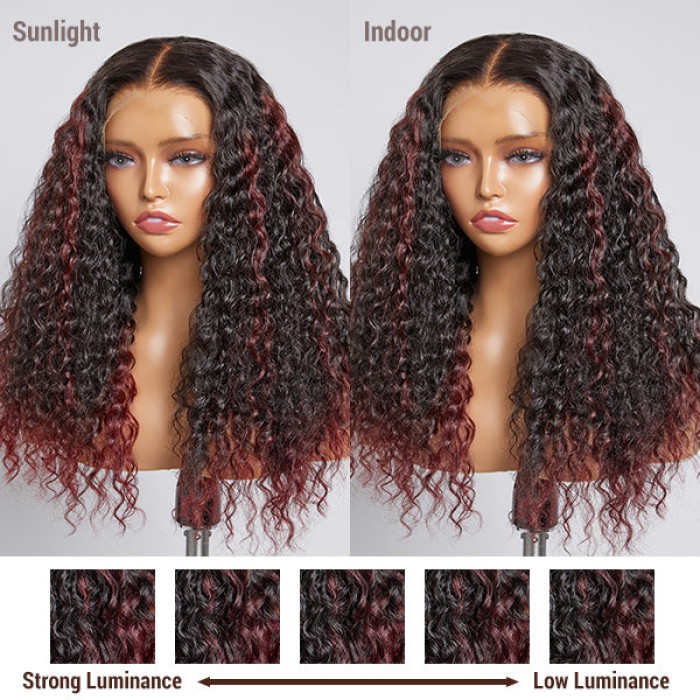 Limited Design  Burgundy Tails Highlight Deep Wave 13x4 Frontal HD Lace Long Wig 100% human hair