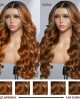 Limited Design  Honey Blonde Highlights Loose Wave 13X4 Frontal Lace Mid Part Long Wig 100% Human Hair