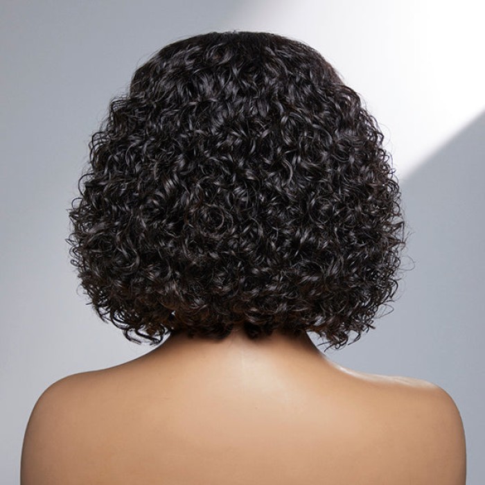 Casual Bouncy Curly 4x4 Closure Lace Glueless Short Wig With Bangs 100% Human Hair  Face-Framing