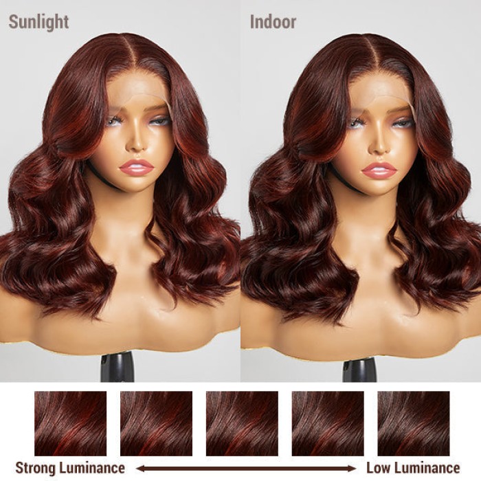 Limited Design  Copper Red Highlight Loose Wave 5x5 Closure Lace Glueless Mid Part Long Wig 100% Human Hair