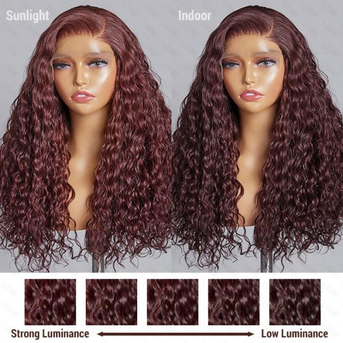 200% Mega Density  Dark Purple Water Wave 5x5 Closure HD Lace Glueless Side Part Long Wig 100% Human Hair