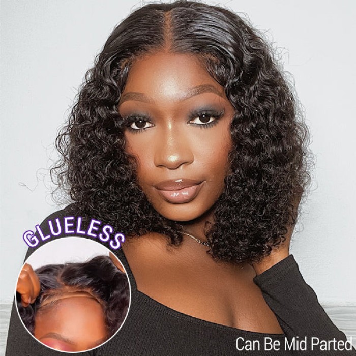 Wet And Wavy  Water Wave 4x4 Closure Lace Glueless Side Part Short Wig 100% Human Hair