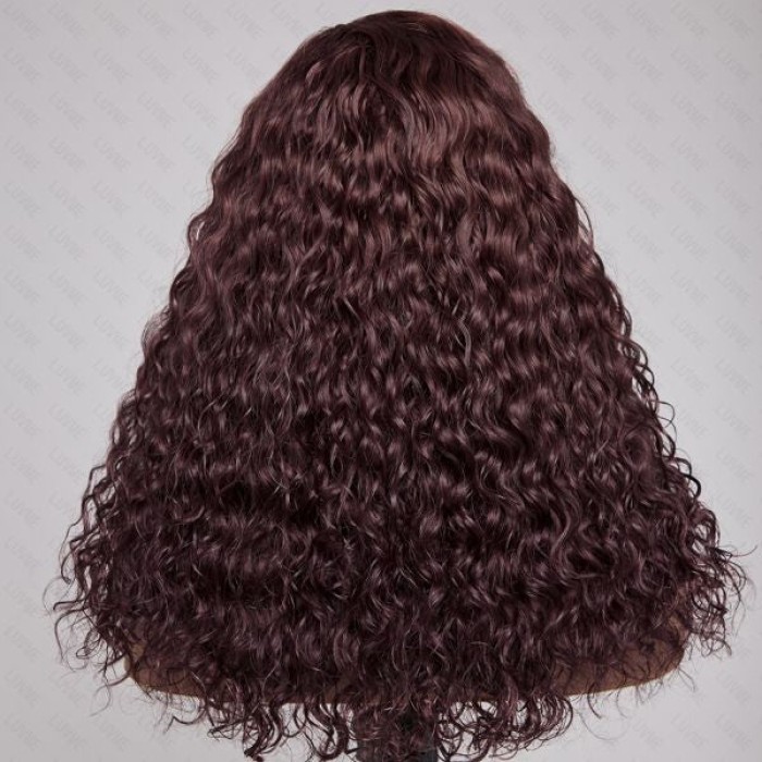 200% Mega Density  Dark Purple Water Wave 5x5 Closure HD Lace Glueless Side Part Long Wig 100% Human Hair