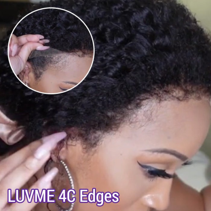 4C Edges  Kinky Edges Kinky Straight 5x5 Closure HD Lace Glueless Mid Part Long Wig 100% Human Hair