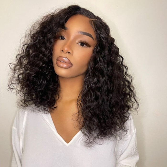 Shoulder-length Pre-plucked Black  Chesnut Brown Glueless Bouncy Curls Minimalist Undetectable HD Lace Long Wig 100% Human Hair