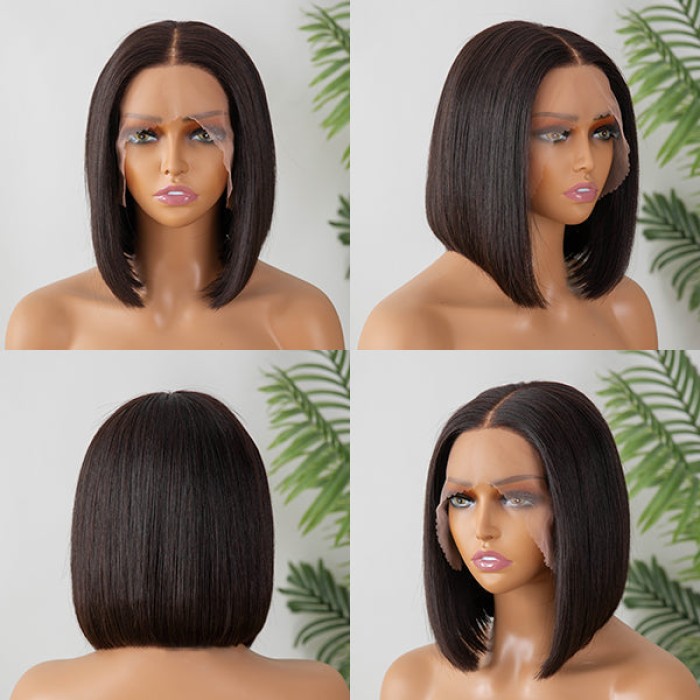 Pre-bleached Glueless Middle Part Wide T Lace Bob Wig 100% Human Hair  Easy & Daily