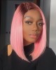 Beginner Friendly Glueless Light Pink Ombre T Part Lace Bob Wig 100% Human Hair
