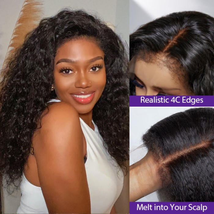 4C Edges  Water Wave Kinky Edges Free Parting 13x4 Undetectable Lace Front Wig  Afro Inspired